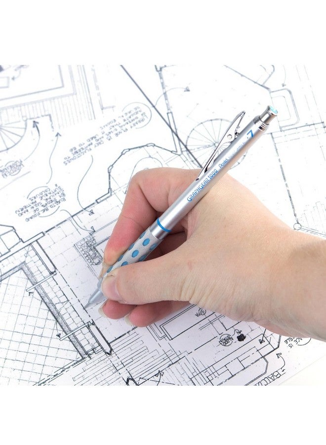 Pentel قلم رصاص ميكانيكي للرسم Pentel GraphGear 1000 0.7 مم | مشبك معدني مع آلية قابلة للسحب | قبضة مزدوجة من المعدن والمطاط | عبوة من 1 | فضي وأزرق (PG1017) - Image 2