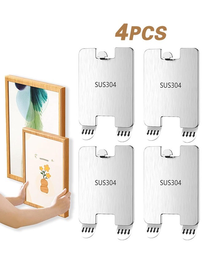 Sweet Life 4Pcs Metal Picture Frame Hangers Damage Free Hanging, Adhesive Sawtooth Picture Hanging Hooks Without Nails No Damage Picture Wall Hangers Art Hanger Hooks for Home Door Closet  - Image 1