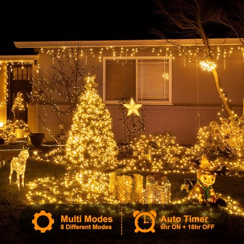 NovaFloat 200 LED Christmas Cluster Lights, Christmas Firecrackers String Lights, Waterproof 8 Modes for Outdoor Indoor Xmas Tree Party Warm White - Image 5
