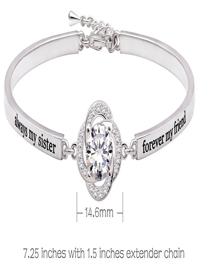 ALOV Jewelry Sterling Silver "always my sister forever my friend" Cubic Zirconia Bracelet - Image 2