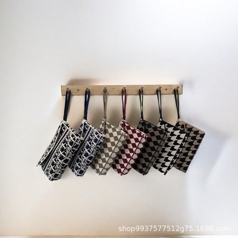 04 New Girl Two-Color Stripesd Knitted Satchel Versatile Fashion Stylish Rest Trendyy Bag Handbag Cosmetic Bag Wallet - Image 1