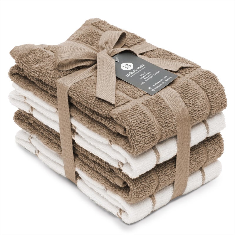Mellow Buff 100% Cotton Terry Dish Towels, 4 pack16 x26 Inches, Super Soft and Absorbent Kitchen Towels, Perfect for Kitchen Cleaning and Dish Washing | Tan - Image 1