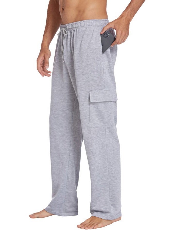 Deyeek Open Bottom Cargo Sweatpants for Men Wide Leg Jogging Joggers Pants with Pockets Baggy Mens Sweat Pants Gym Workout Grey - Image 1