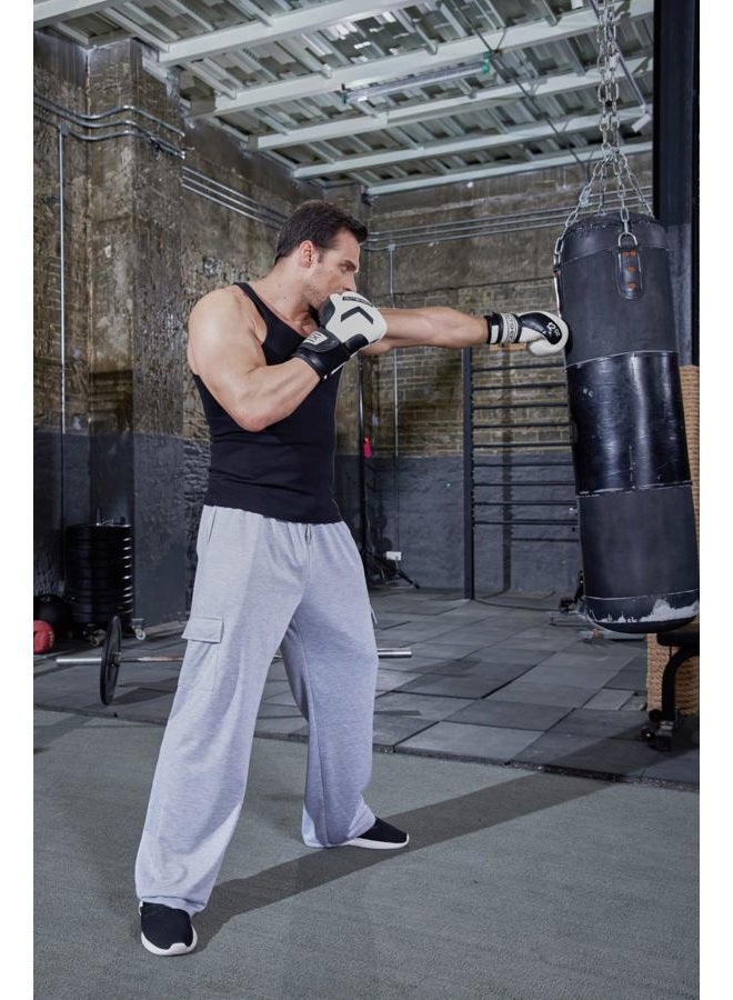 Deyeek Open Bottom Cargo Sweatpants for Men Wide Leg Jogging Joggers Pants with Pockets Baggy Mens Sweat Pants Gym Workout Grey - Image 3