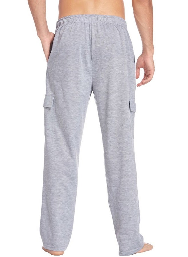 Deyeek Open Bottom Cargo Sweatpants for Men Wide Leg Jogging Joggers Pants with Pockets Baggy Mens Sweat Pants Gym Workout Grey - Image 2