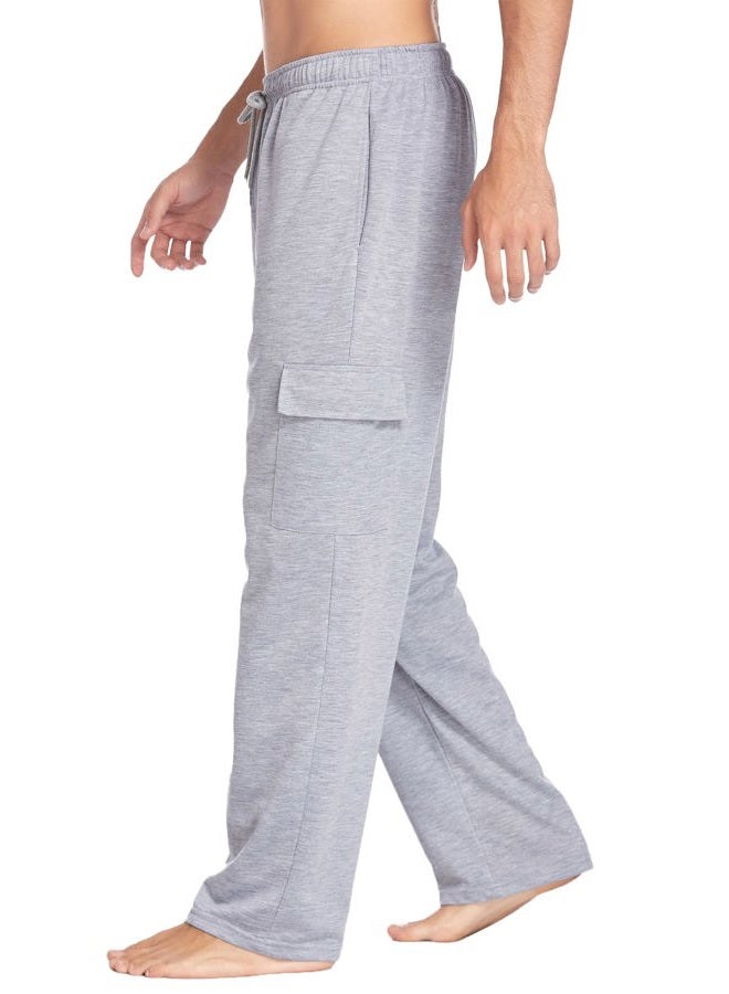 Deyeek Open Bottom Cargo Sweatpants for Men Wide Leg Jogging Joggers Pants with Pockets Baggy Mens Sweat Pants Gym Workout Grey - Image 4