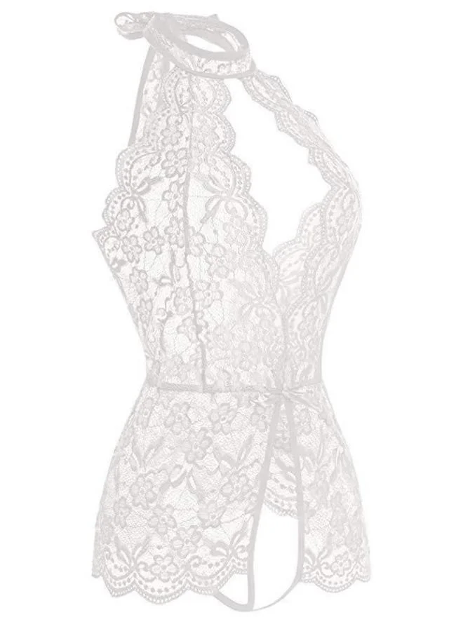 Take Two White Floral Lace Halter Neck Bodysuit