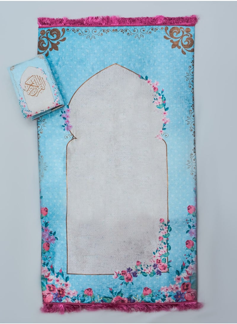 Handmade Vintage Floral Padded Prayer Mat and Quran Cover Set  - Image 1