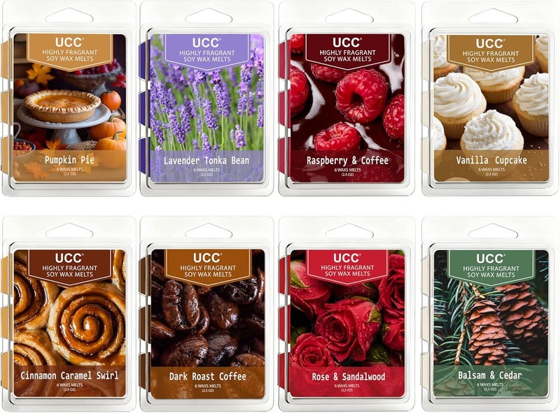 UCC Wax Melts, Soy Wax Cubes for Wax Warmer, Strong Scent Fragrance Wax Tarts, Candle Melts Gift Set, Pumpkin Pie, Cinnamon, Coffee, Vanilla, Lavendar, Rose & Sandalwood - Image 1