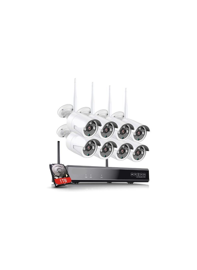 نظام كاميرات مراقبة لاسلكي 8 قنوات بدقة 2K، كاميرات خارجية معدنية 3 ميجابكسل، كشف ذكي بالبشر، متوافق مع التحكم الصوتي