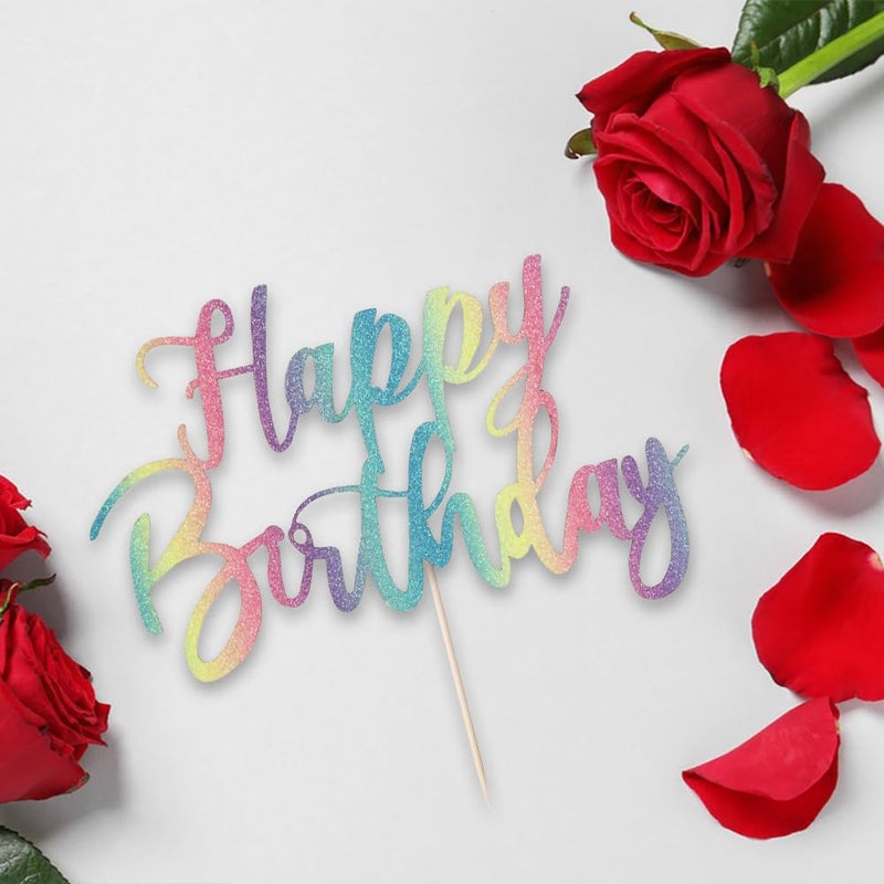 YUINYO Handmade Glitter happy birthday Cake Topper  Happy Birthday Cake Bunting Decor Birthday Party Decoration Supplies (Chroma) - Image 3