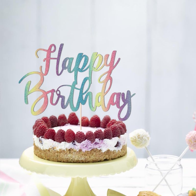 YUINYO Handmade Glitter happy birthday Cake Topper  Happy Birthday Cake Bunting Decor Birthday Party Decoration Supplies (Chroma) - Image 4