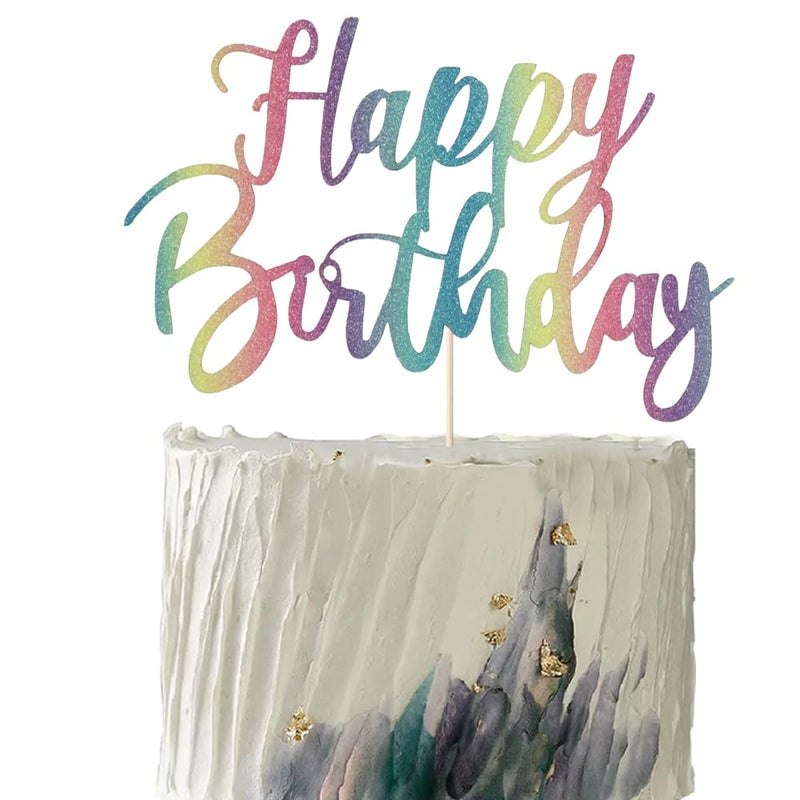 YUINYO Handmade Glitter happy birthday Cake Topper  Happy Birthday Cake Bunting Decor Birthday Party Decoration Supplies (Chroma) - Image 1