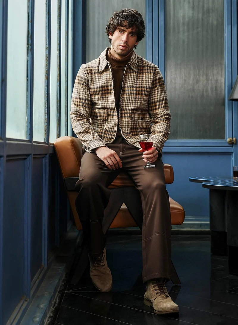 CAHOOT  Men's Khaki Beige Zip-Front Plaid Jacket for Men | Best Price UAE