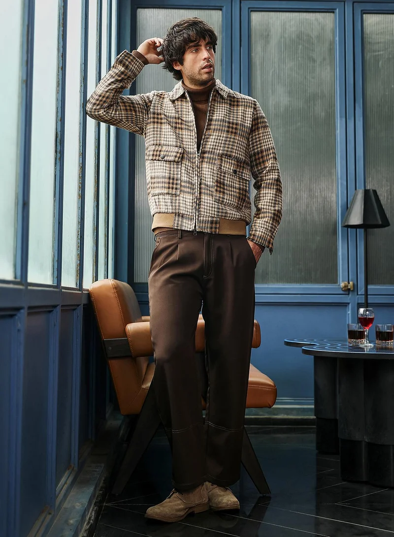 CAHOOT  Men's Khaki Beige Zip-Front Plaid Jacket for Men | Best Price UAE