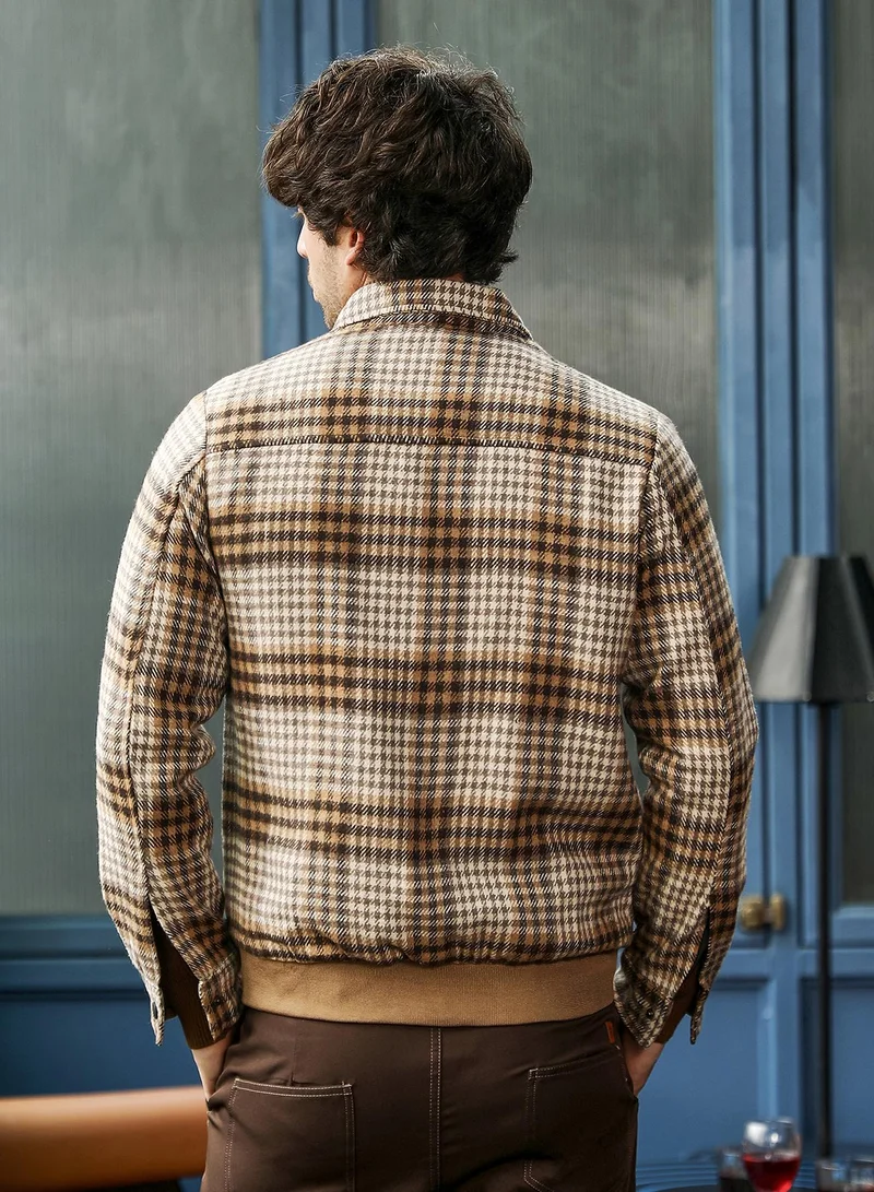 CAHOOT  Men's Khaki Beige Zip-Front Plaid Jacket for Men | Best Price UAE