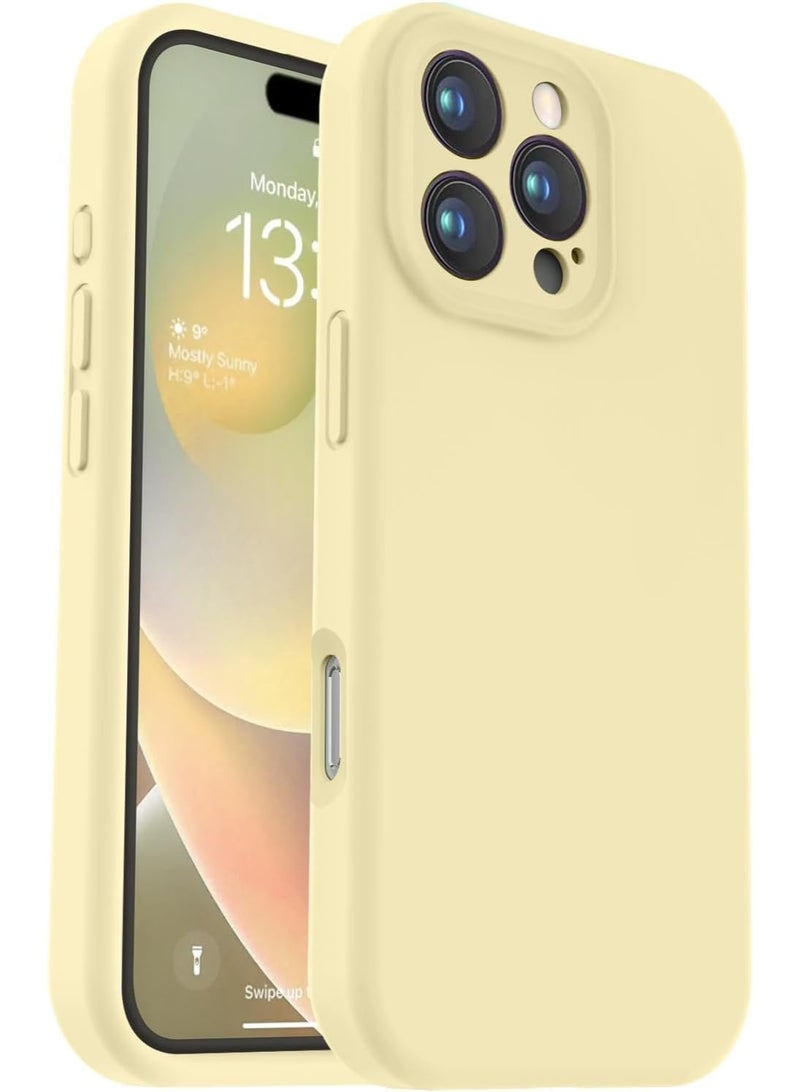 جراب iPhone 16 Pro، جراب سيليكون سائل مطور [حماية الكاميرا] [بطانة ناعمة من الألياف الدقيقة المضادة للخدش] جراب هاتف مقاوم للصدمات لهاتف iPhone 16 Pro مقاس 6.3 بوصة - أصفر كريمي - Image 1