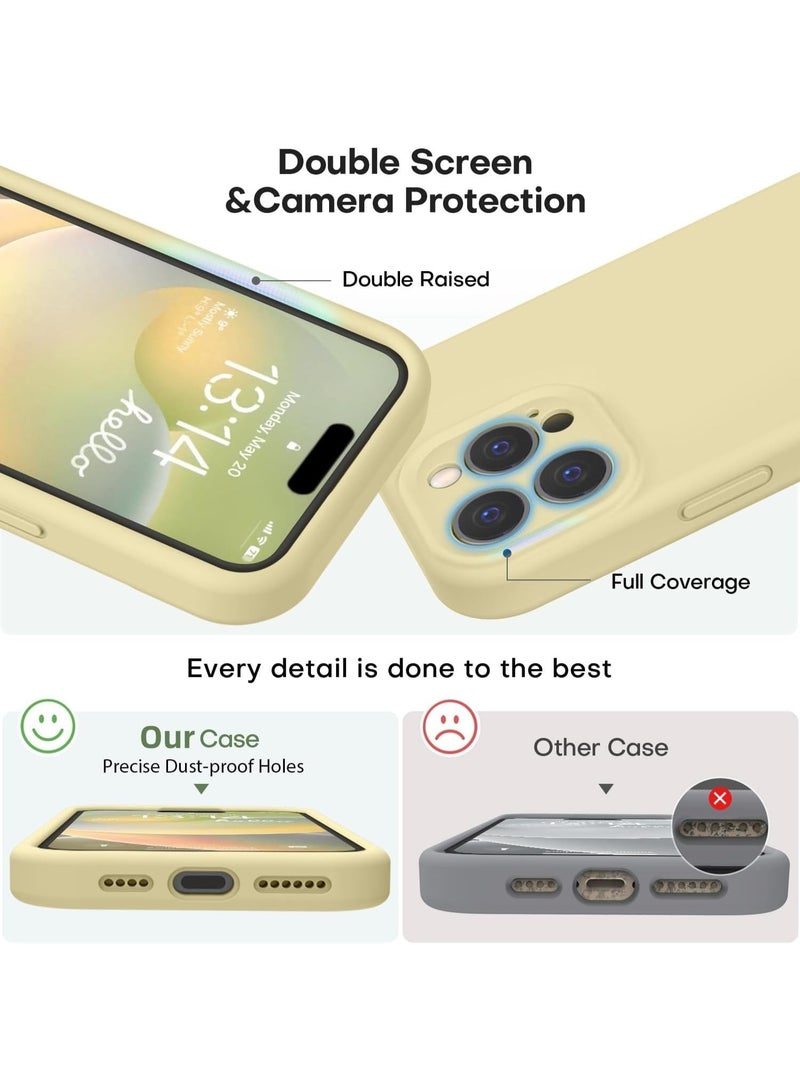 جراب iPhone 16 Pro، جراب سيليكون سائل مطور [حماية الكاميرا] [بطانة ناعمة من الألياف الدقيقة المضادة للخدش] جراب هاتف مقاوم للصدمات لهاتف iPhone 16 Pro مقاس 6.3 بوصة - أصفر كريمي - Image 4