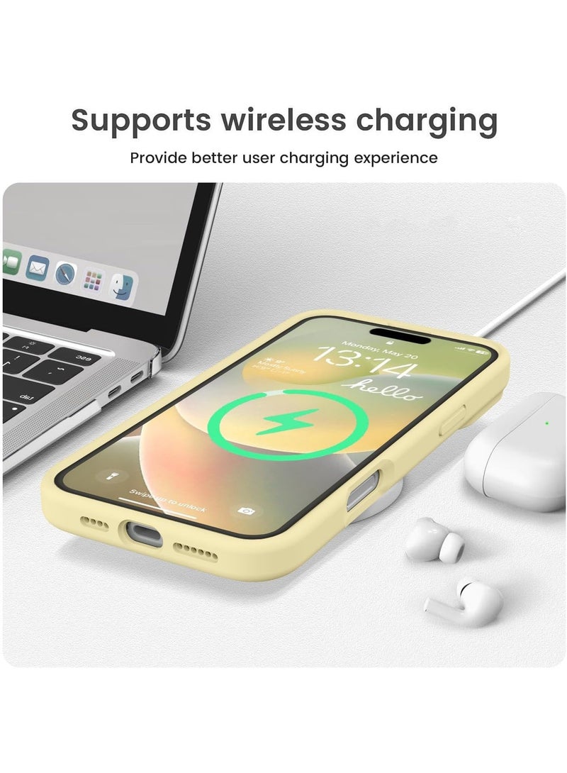 جراب iPhone 16 Pro، جراب سيليكون سائل مطور [حماية الكاميرا] [بطانة ناعمة من الألياف الدقيقة المضادة للخدش] جراب هاتف مقاوم للصدمات لهاتف iPhone 16 Pro مقاس 6.3 بوصة - أصفر كريمي - Image 2