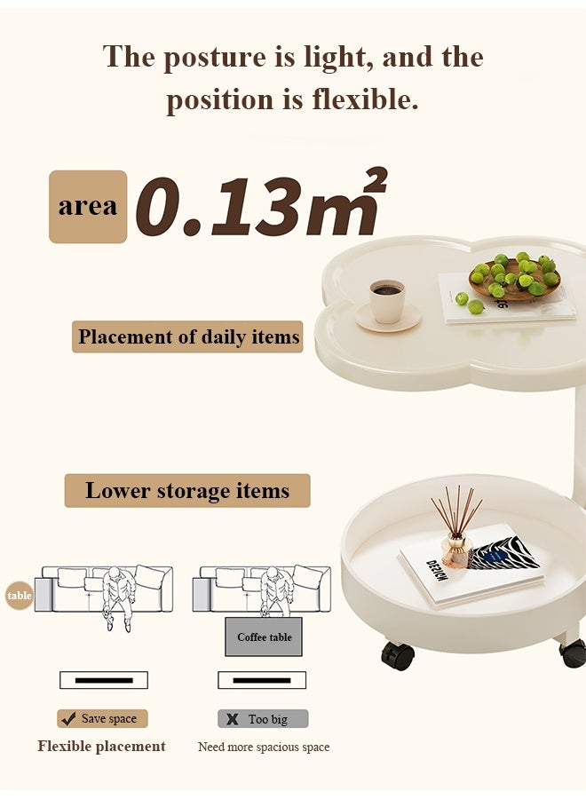 X spring Double-layer Coffee Table Simple Modern Round Service End Table Storage Small Bedside Sofa Table White For Home Living Room - Image 3
