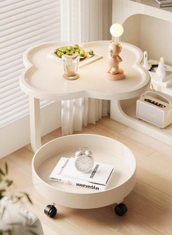 X spring Double-layer Coffee Table Simple Modern Round Service End Table Storage Small Bedside Sofa Table White For Home Living Room - Image 2