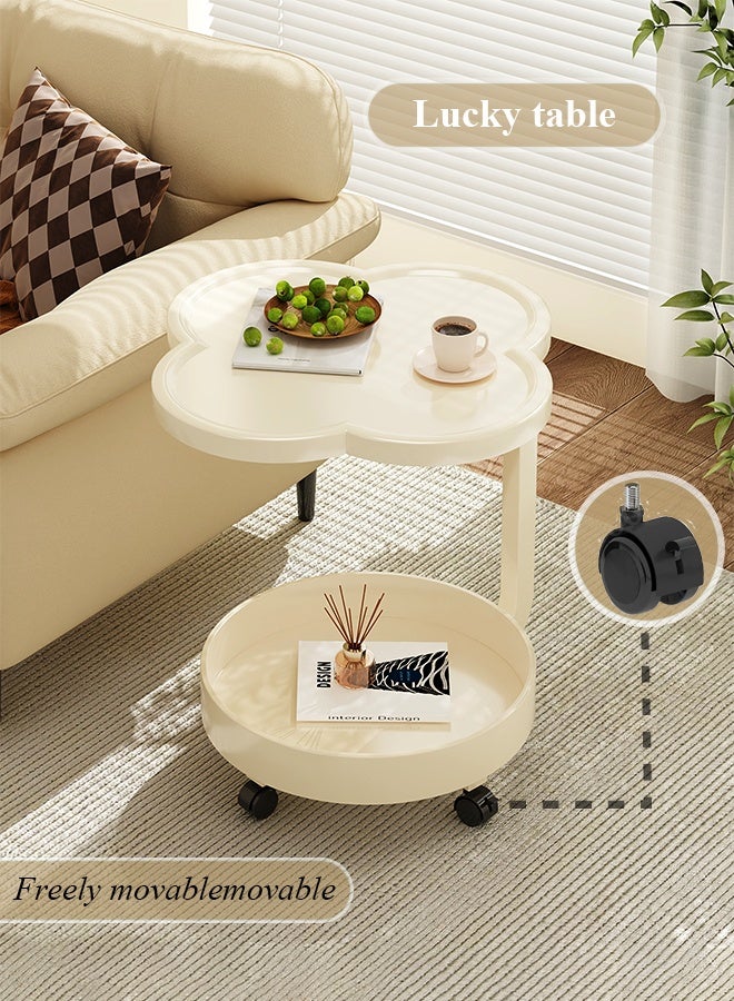 X spring Double-layer Coffee Table Simple Modern Round Service End Table Storage Small Bedside Sofa Table White For Home Living Room - Image 1