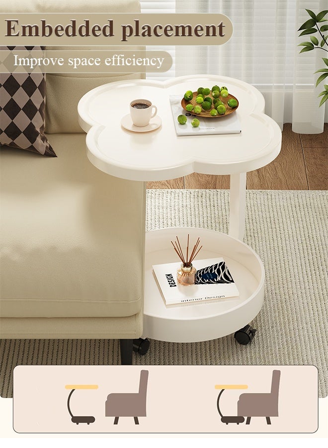 X spring Double-layer Coffee Table Simple Modern Round Service End Table Storage Small Bedside Sofa Table White For Home Living Room - Image 4