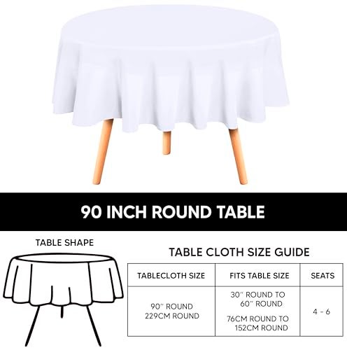 Utopia Kitchen 2 Pack Round Table Cloth [90 Inches, White] Stain and Wrinkle Resistant Tablecloth Washable Polyester Cover for Dining, Buffet Parties, Picnic and Weddings - Image 2