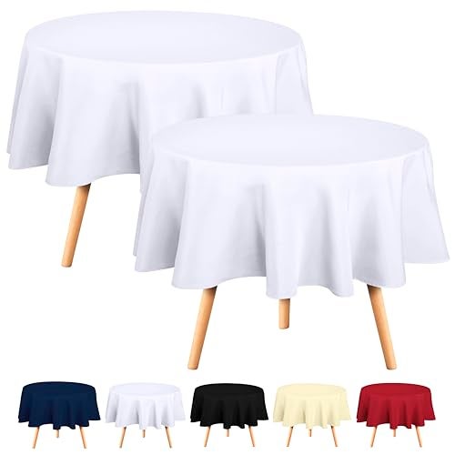 Utopia Kitchen 2 Pack Round Table Cloth [90 Inches, White] Stain and Wrinkle Resistant Tablecloth Washable Polyester Cover for Dining, Buffet Parties, Picnic and Weddings - Image 1
