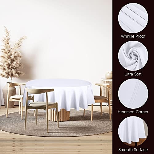 Utopia Kitchen 2 Pack Round Table Cloth [90 Inches, White] Stain and Wrinkle Resistant Tablecloth Washable Polyester Cover for Dining, Buffet Parties, Picnic and Weddings - Image 3