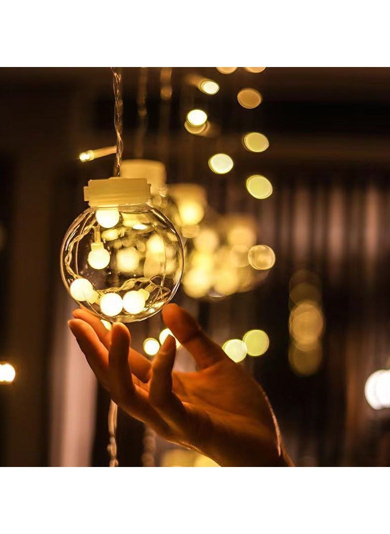Generic Indoor Outdoor Decoration Wishing Ball String Light Ramadan Eid Christmas Home Decoration Led Ball Shape Flashing Curtain Lights Waterproof Warm White  - Image 2