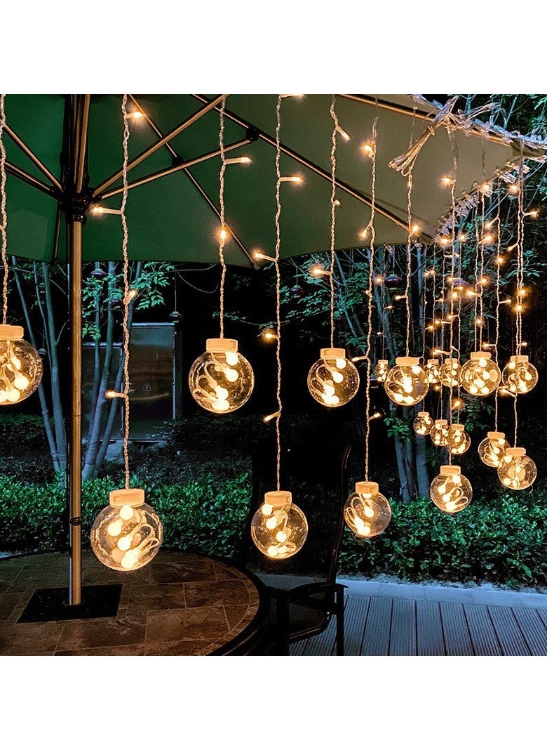 Generic Indoor Outdoor Decoration Wishing Ball String Light Ramadan Eid Christmas Home Decoration Led Ball Shape Flashing Curtain Lights Waterproof Warm White  - Image 4