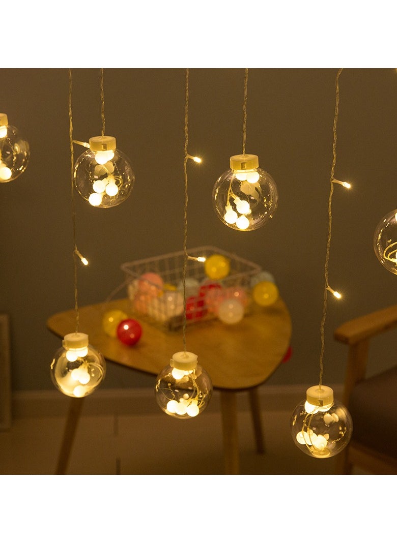 Generic Indoor Outdoor Decoration Wishing Ball String Light Ramadan Eid Christmas Home Decoration Led Ball Shape Flashing Curtain Lights Waterproof Warm White  - Image 5
