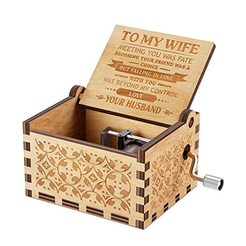 Muzero Music Box Gift for Wife - Romantic Birthday Valentine Anniversary Christmas To My Wife Gifts from Husband Boyfriend Love Women Girl Girlfriend Wooden Hand Crank Musical Box Play You Are My Sunshine - Image 2