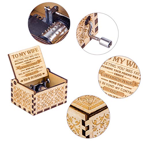 Muzero Music Box Gift for Wife - Romantic Birthday Valentine Anniversary Christmas To My Wife Gifts from Husband Boyfriend Love Women Girl Girlfriend Wooden Hand Crank Musical Box Play You Are My Sunshine - Image 4