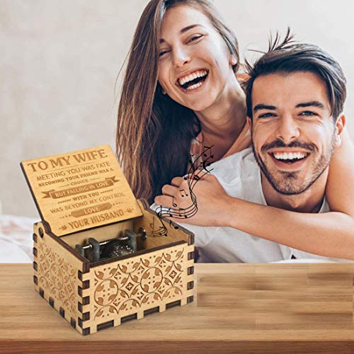 Muzero Music Box Gift for Wife - Romantic Birthday Valentine Anniversary Christmas To My Wife Gifts from Husband Boyfriend Love Women Girl Girlfriend Wooden Hand Crank Musical Box Play You Are My Sunshine - Image 3