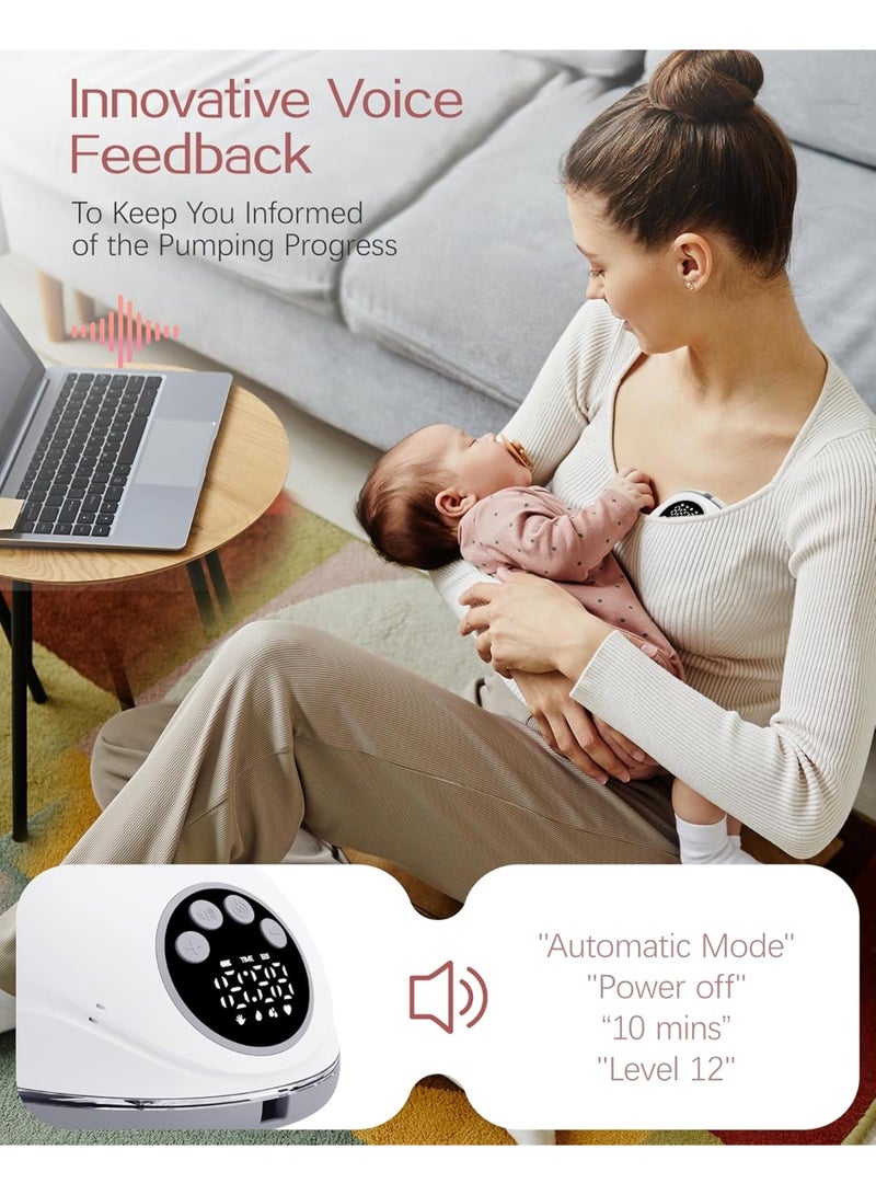 chiteng Hands Free Breast Pump, Wearable Breastfeeding Pump of Baby Heated Dustproof Base, Automatic Voice Prompts, LED Display with 4 Modes &12 Levels, Memory Function - Image 3