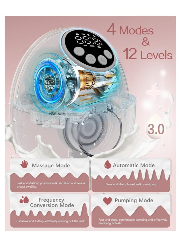 chiteng Hands Free Breast Pump, Wearable Breastfeeding Pump of Baby Heated Dustproof Base, Automatic Voice Prompts, LED Display with 4 Modes &12 Levels, Memory Function - Image 4
