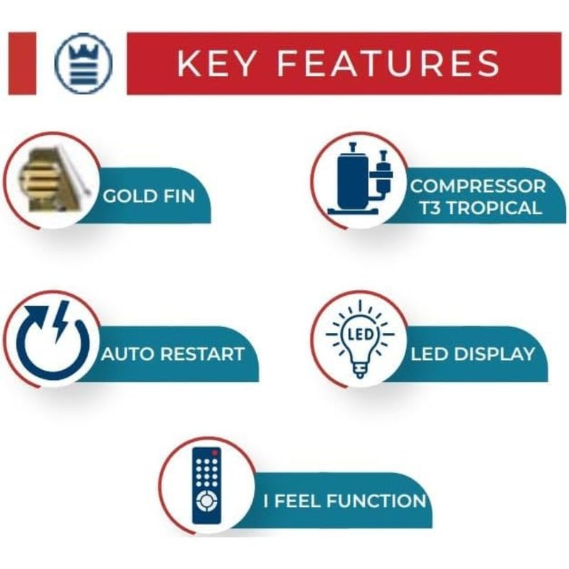1.5 Ton Split Air Conditioner 16000 BTU, Gold Fin, I Feel Function, T3 Tropical Compressor, Warranty 1 Year on Product and 5 Years on Compressor, White Color Model - WST-18122LTYH - Image 2