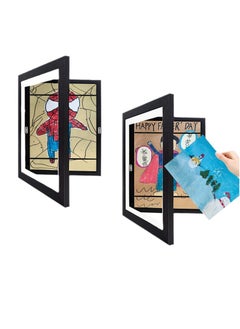 General 2Pcs Kids Art Frames Wooden Kid Artwork Drawings Storage Organizer A4 Magnetic Flip Cover Home Picture Painting Wall Art Frame  - Image 1