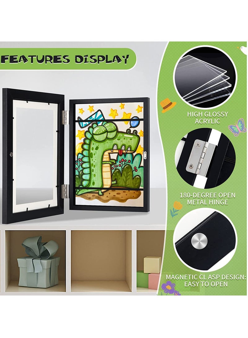 عام إطارات فنية خشبية للأطفال، منظم تخزين للرسومات والأعمال الفنية للأطفال، حجم A4، غلاف قابل للطي مغناطيسي، إطار فني للصور المنزلية والرسم على الجدران. - Image 2