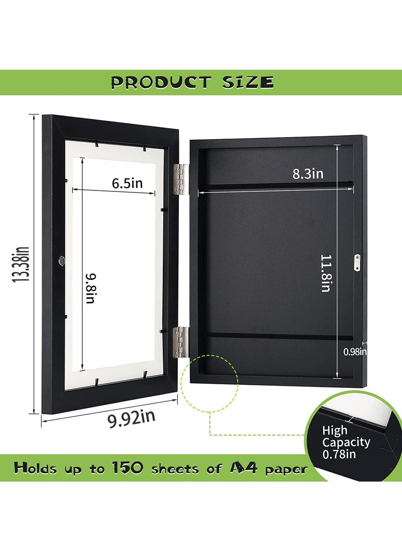 عام إطارات فنية خشبية للأطفال، منظم تخزين للرسومات والأعمال الفنية للأطفال، حجم A4، غلاف قابل للطي مغناطيسي، إطار فني للصور المنزلية والرسم على الجدران. - Image 5