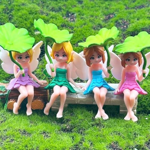 Suartus Miniature Fairy Figurines - 4Pcs Small Flower Fairies Ornaments Resin Mini Fairy Figurines Tiny Elf for DIY Fairy Garden Flower Pot Bonsai Micro Landscapes Craft Decoration Accessories (lotus leaf) - Image 4