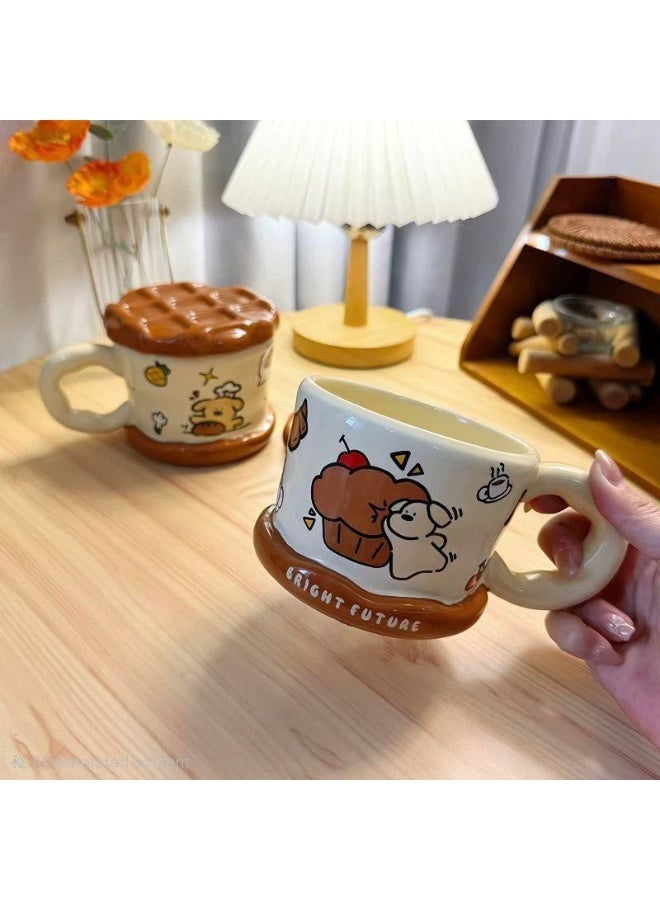 Waffle Mug With Lid Porcelain Large Capacity Cup - Image 4
