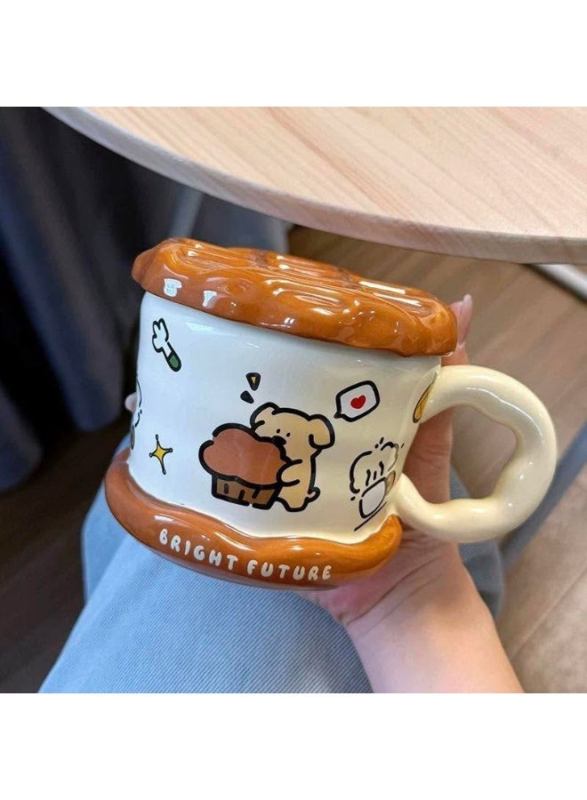 Waffle Mug With Lid Porcelain Large Capacity Cup - Image 2