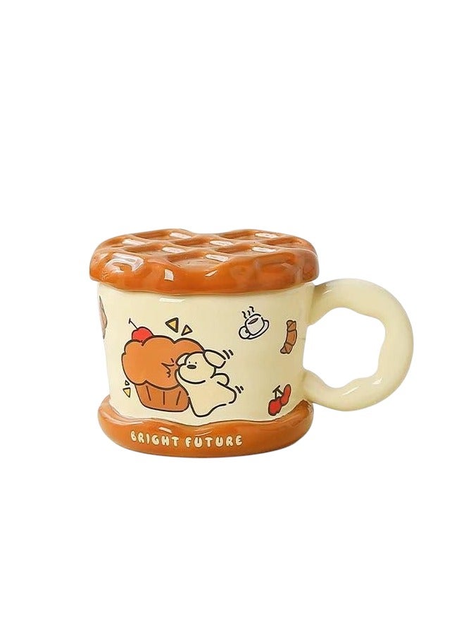 Waffle Mug With Lid Porcelain Large Capacity Cup - Image 1