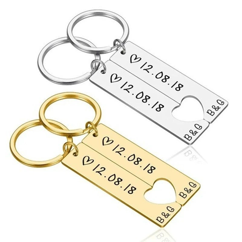 Supply Of Stainless Steel Long Strips With Hearts, Personalized Simple Couple Keychains That Can Be Engraved With Graphics And Texts, Factory Ready Stock - Image 2
