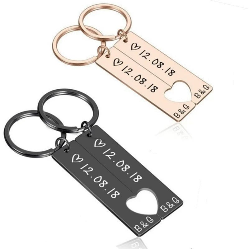 Supply Of Stainless Steel Long Strips With Hearts, Personalized Simple Couple Keychains That Can Be Engraved With Graphics And Texts, Factory Ready Stock - Image 4