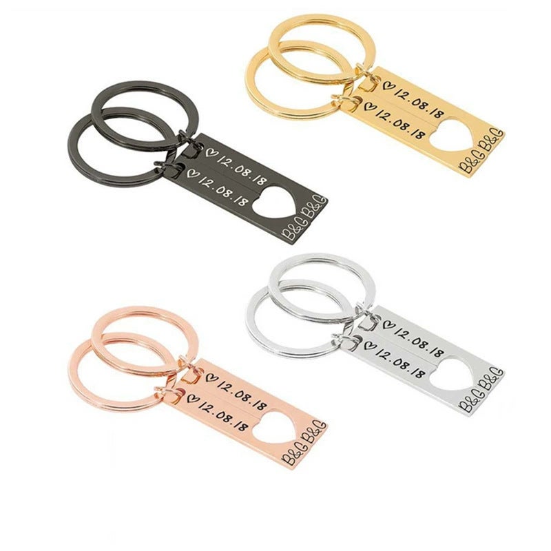Supply Of Stainless Steel Long Strips With Hearts, Personalized Simple Couple Keychains That Can Be Engraved With Graphics And Texts, Factory Ready Stock - Image 1