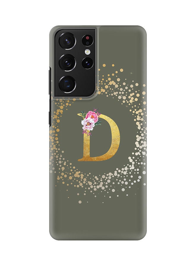 Stylizedd Monogram Slim Cover for Samsung Galaxy S21 Ultra 5G Case Custom Initials Letter Floral Pattern Snap Series Mobile Cover Matte Alphabet  - D (Olive Green) - Image 1